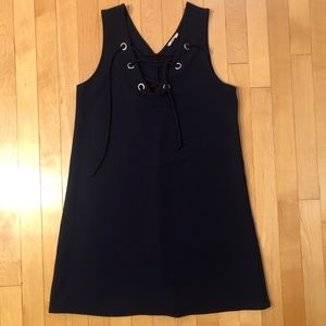 Navy Blue Shift Dress Lace Up Neck Line SZ Medium